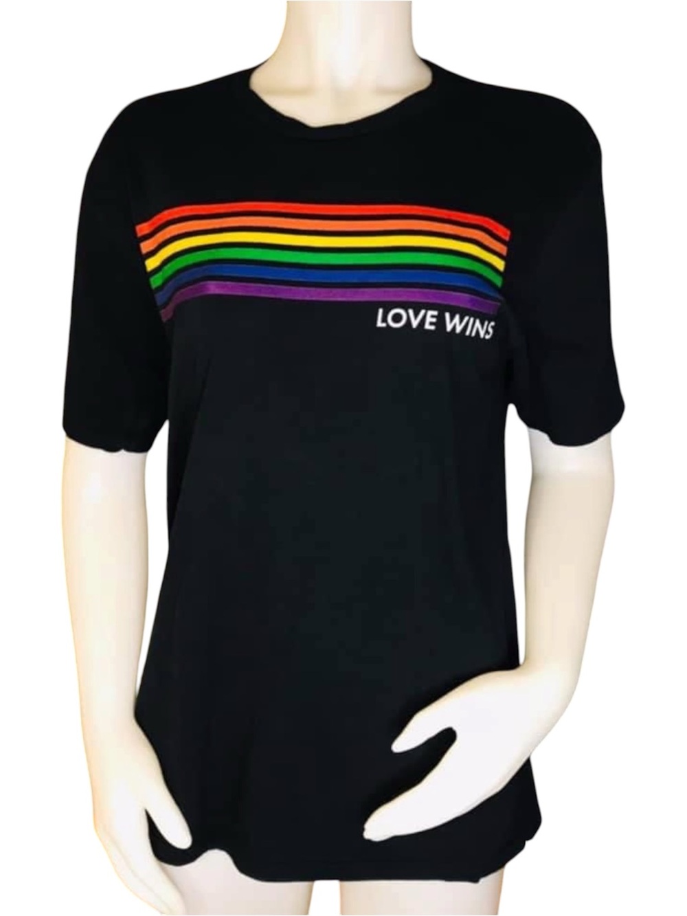 Love Wins Black Tee with Rainbow Stripes